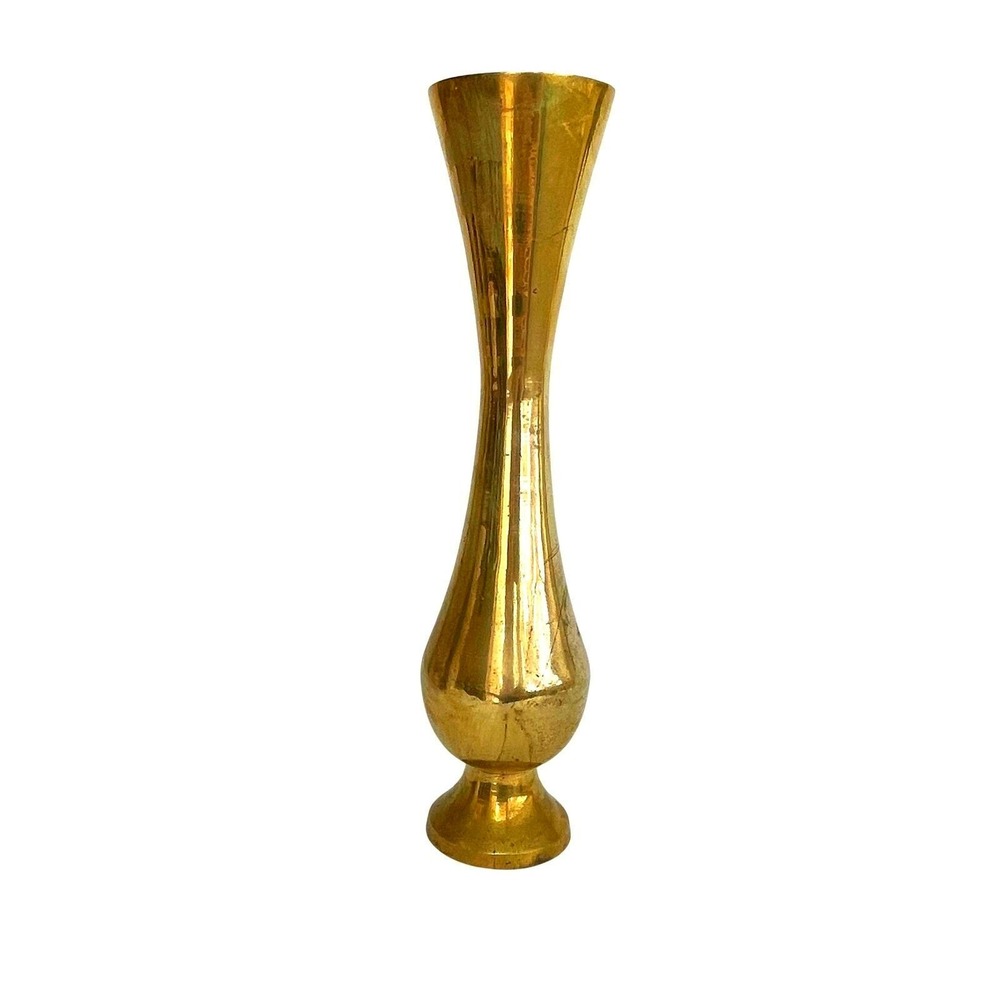 Vintage Solid Brass Vase Tall Hourglass Flared Pedestal Boho India Cottagecore